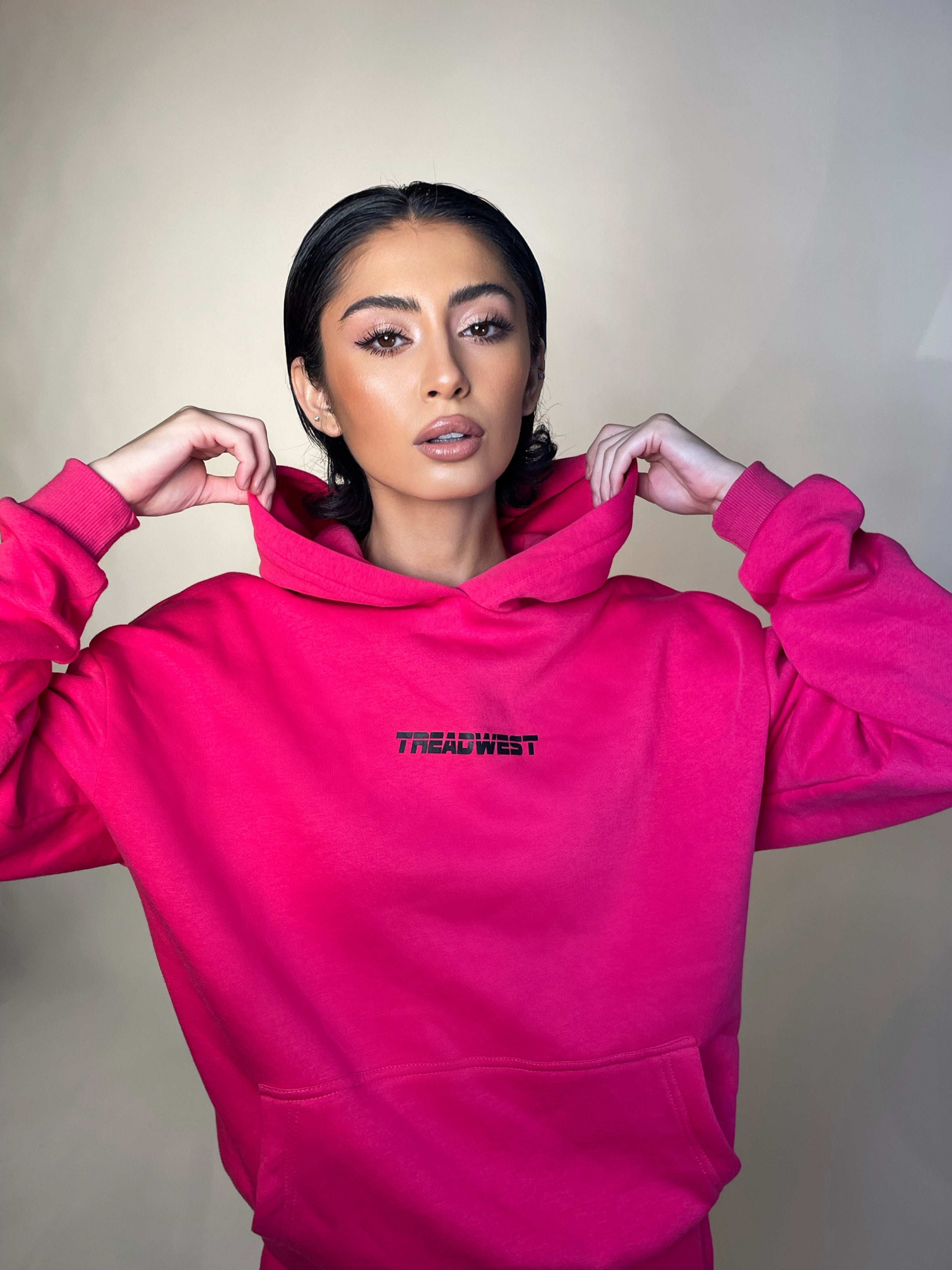 Furry pink hoodie online